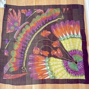 HERMES “Brazil” Sheer Silk Scarf Wrap 53 x 53